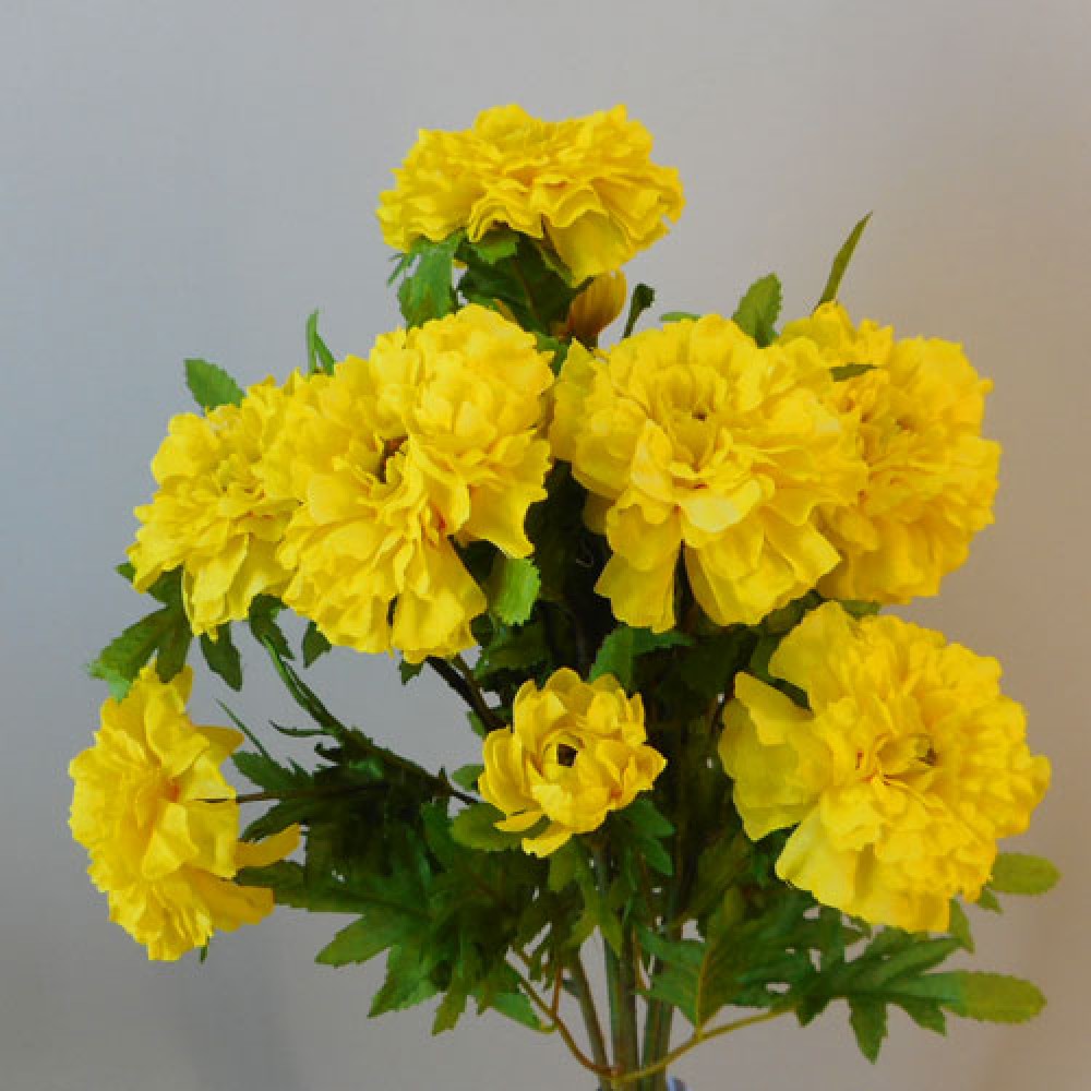Silk Marigold Bush Yellow 45cm Artificial Flowers